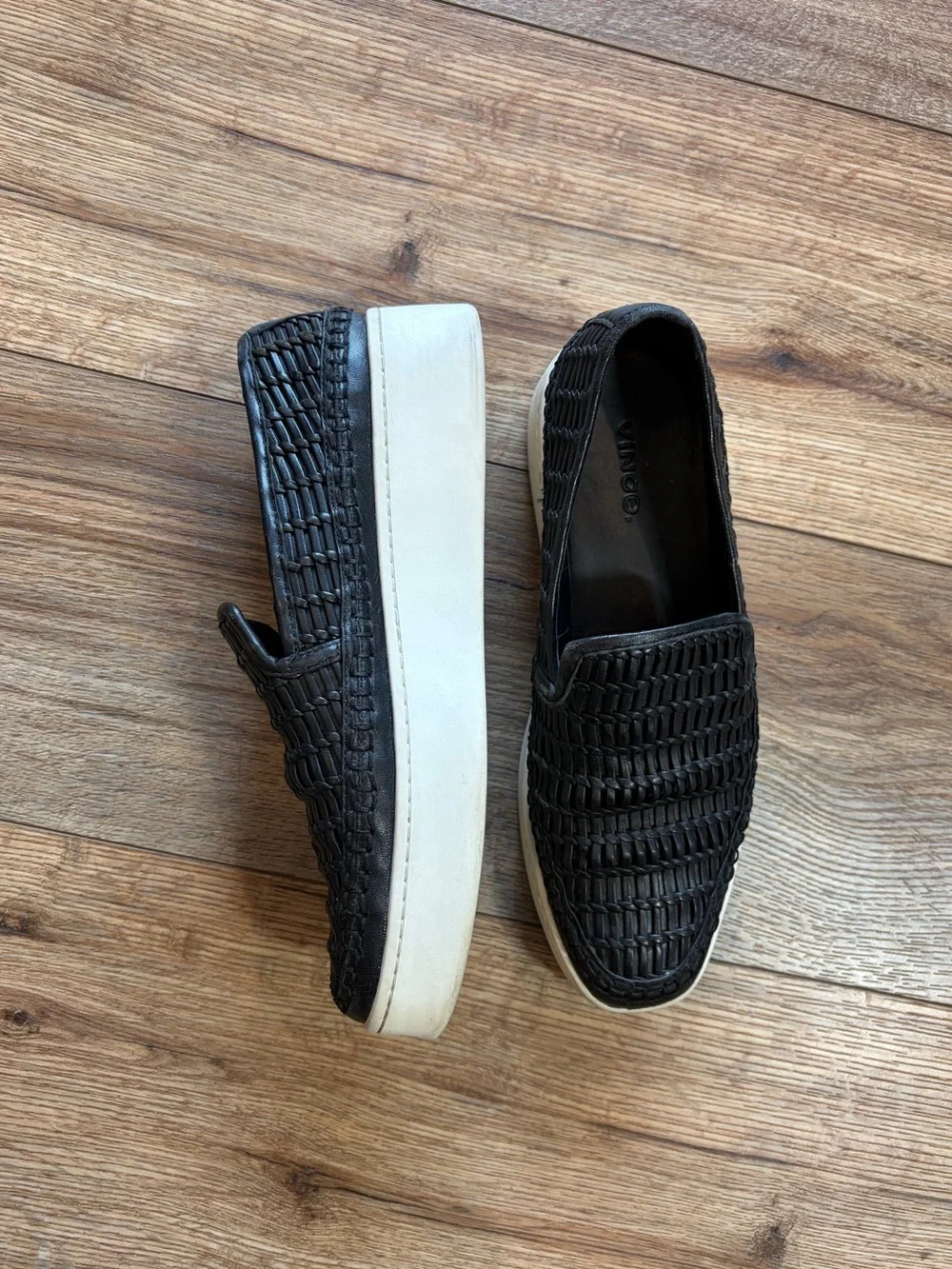 Vince quiet luxury chic leather Stafford Woven Platform Slip-On Sneakers